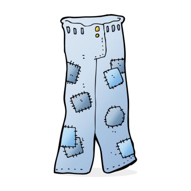 Çizgi film yamalı eski kot pantolon