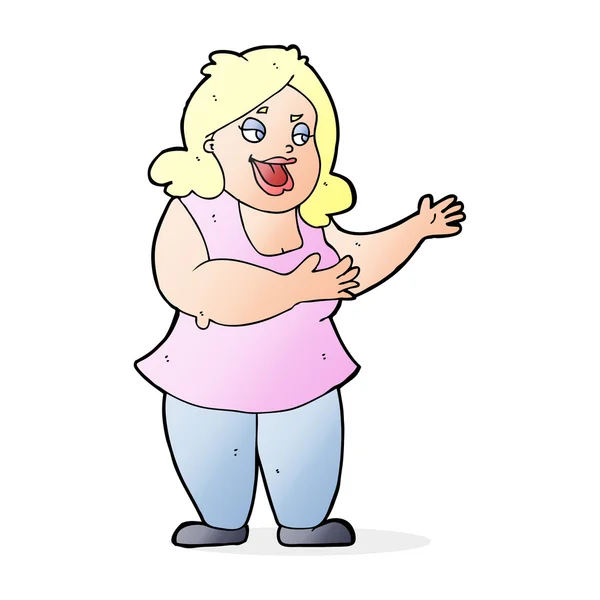 Cartone animato felice donna grassa — Vettoriale Stock
