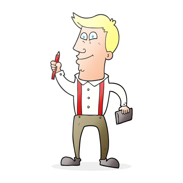 Homem dos desenhos animados com caderno e caneta — Vetor de Stock