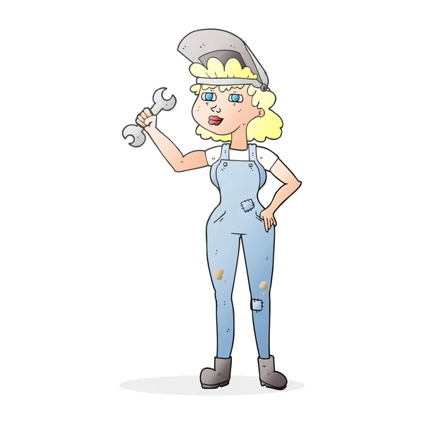 Mujer de dibujos animados con llave — Vector de stock