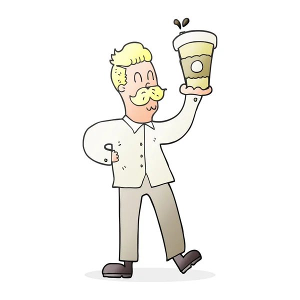Cartoon man with coffee cups — Stock Vector