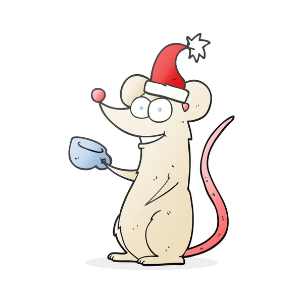 Φορώντας καπέλο Χριστούγεννα ποντίκι, κινούμενα σχέδια — Διανυσματικό Αρχείο