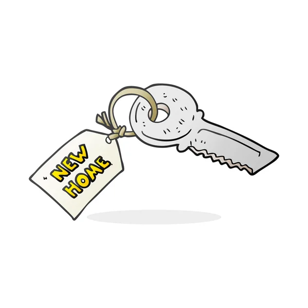 Cartoon house key with new home tag — Stock Vector