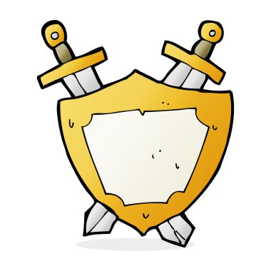 çizgi film kalkanı ve kılıçlar