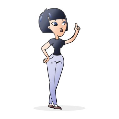 Çizgi filmdeki kadın soru soruyor.