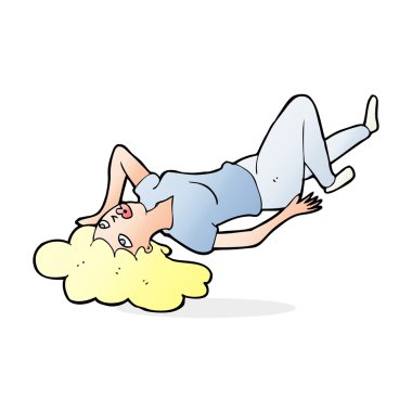 Çizgi filmdeki kadın yerde yatıyor.