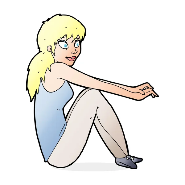 Cartoon glückliche Frau sitzt — Stockvektor