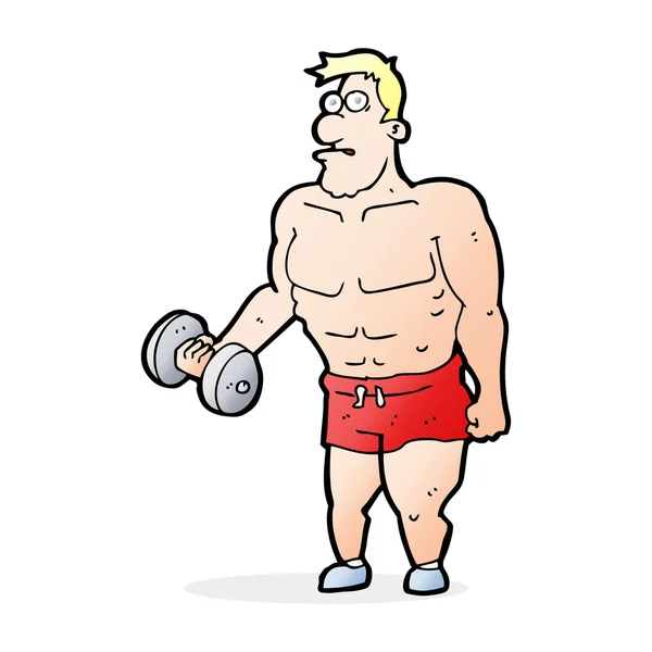 Cartoon man lifting weights — Stock Vector