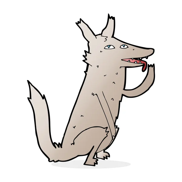 Cartoon wolf licking paw — Stock Vector