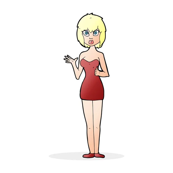 Dessin animé confuse femme en robe de cocktail — Image vectorielle