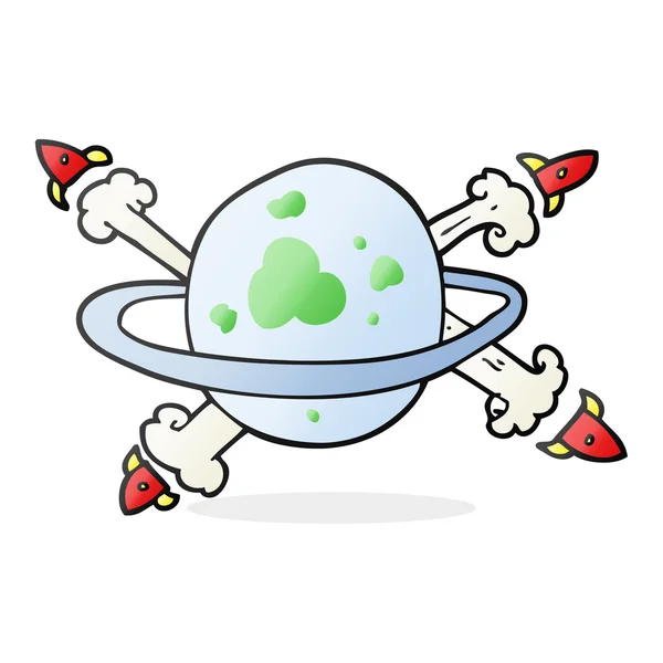 Cartoon rockets leaving a planet — Stock Vector