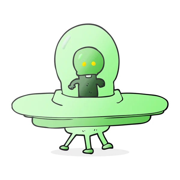 cartoon alien in flying saucer