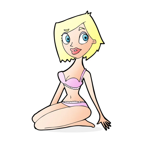 Cartoon pretty woman in underwear — Stock Vector