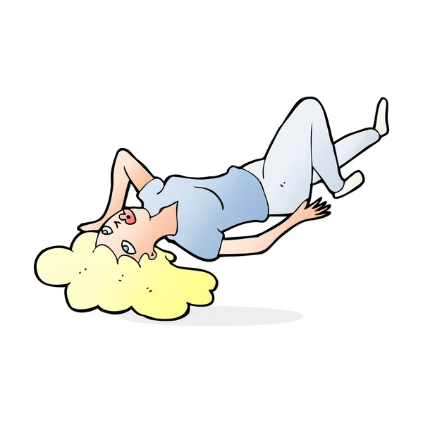 Mujer de dibujos animados acostada en el suelo — Vector de stock