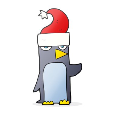 karikatür penguen Noel şapka