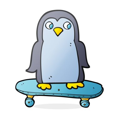 karikatür penguen binme kaykay