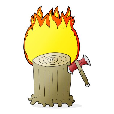 çizgi film ağaç kütüğü ve balta