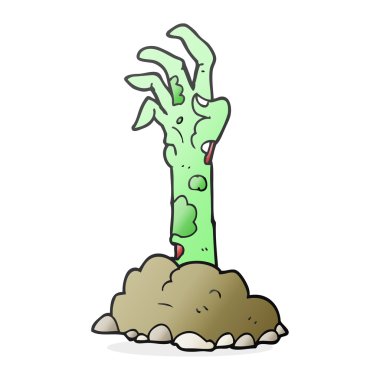 Çizgi film zombi eli yerden yükseliyor.