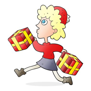 hediye ile çalışan kadın karikatür