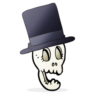 Silindir şapka giyen bir kafatası.