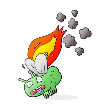 gürültüyle çarpmak ve yanma karikatür sinek