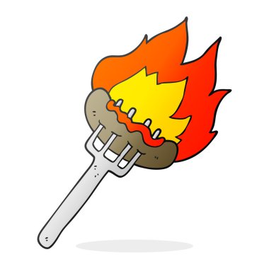 çatal üzerinde çizgi film sosis