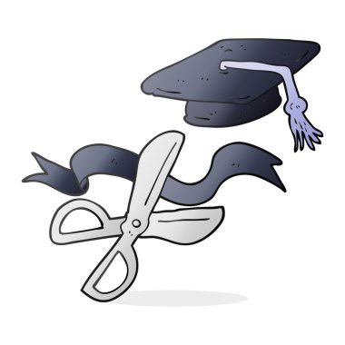 çizgi film kesme şerit mezuniyet töreninde makas.