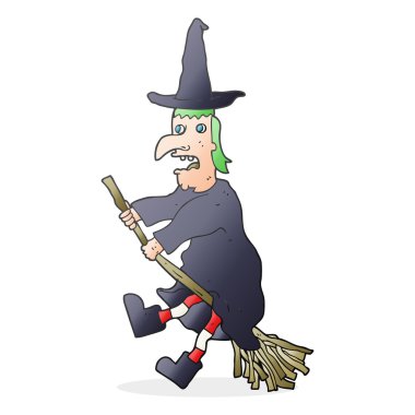 uçan süpürge üzerinde çizgi film cadı