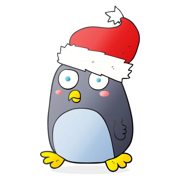 Kreslený tučňák v klobouku vánoční — Stockový vektor
