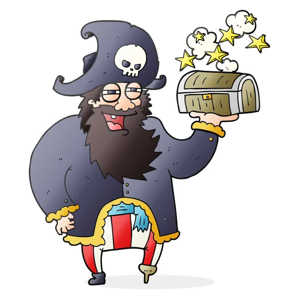 Cartoon Piratenkapitän mit Schatzkiste — Stockvektor