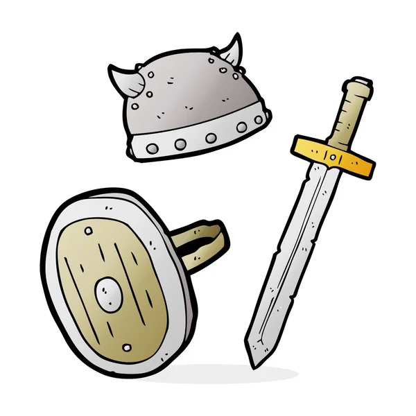 Dessin animé objets guerriers médiévaux — Image vectorielle