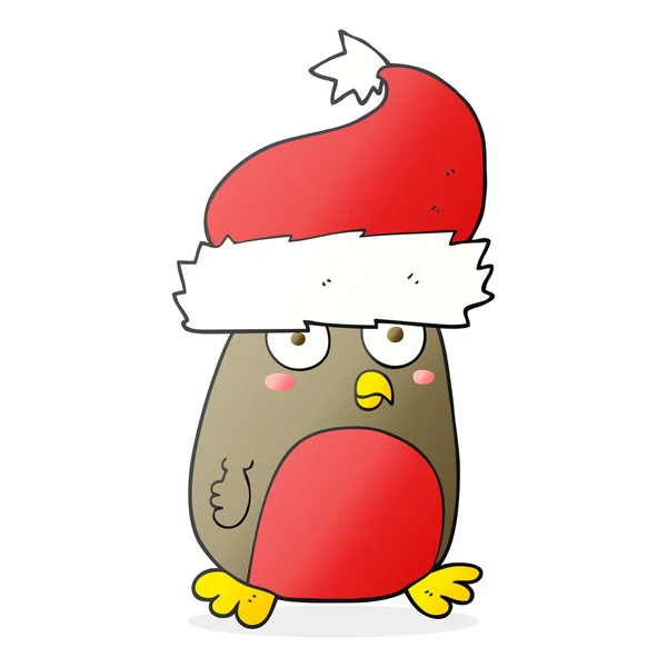 Kreslené vánoční robin klobouk santa — Stockový vektor