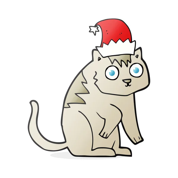 Cartoon kat KERSTMUTS dragen — Stockvector