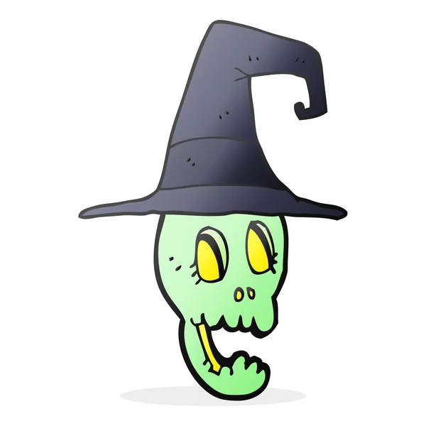 Caveira dos desenhos animados usando chapéu de bruxa —  Vetores de Stock