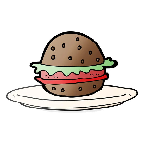 Hamburguesa de dibujos animados en plato — Archivo Imágenes Vectoriales