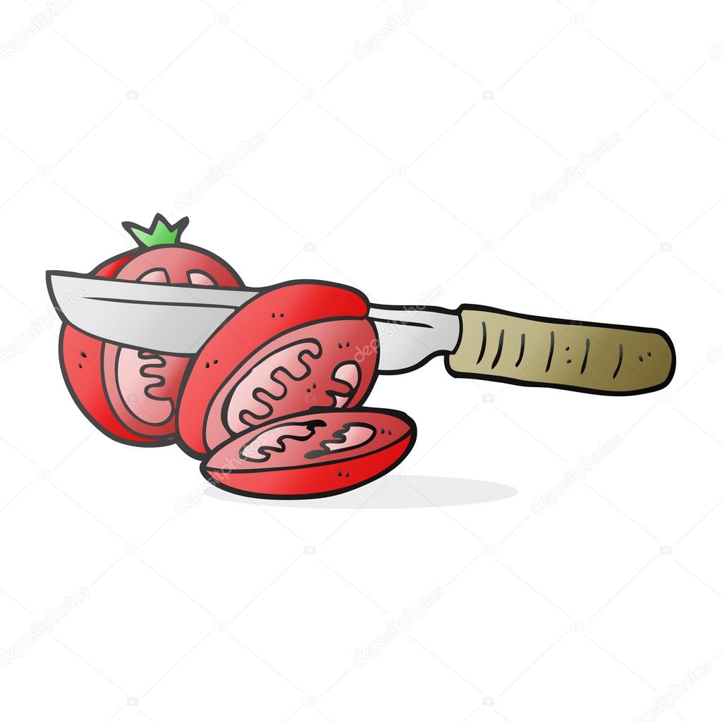 Cartoon knife slicing a tomato — Stock Vector © lineartestpilot 101978938