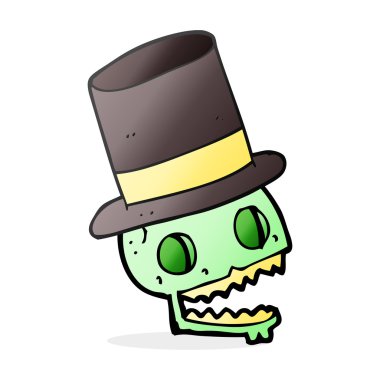 Kafatası silindir şapka gülüyor karikatür