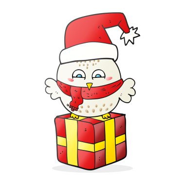 çizgi film sevimli Noel baykuş hediye