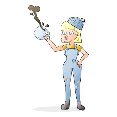 çizgi film kadın işçi ile kahve kupa