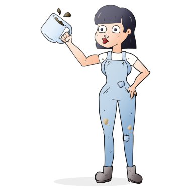 çizgi film kadın işçi ile kahve kupa