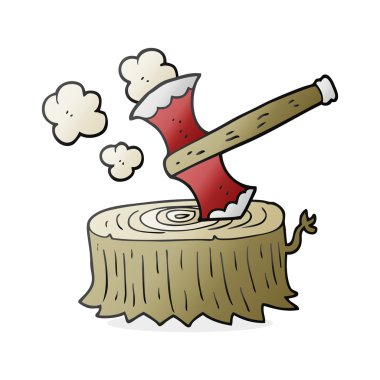 çizgi film ağaç kütüğü ve balta