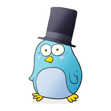 karikatür kuş giyen silindir şapka