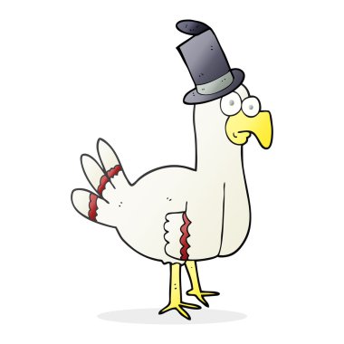 karikatür kuş giyen silindir şapka