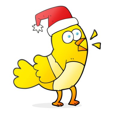 karikatür kuş giyen Noel şapka