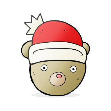 Çizgi film ayısı Noel şapkası takıyor.