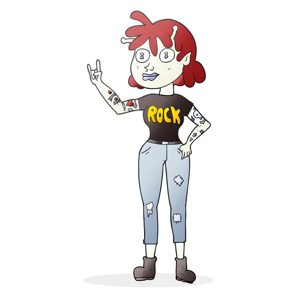 Dessin animé alien fan de rock fille — Image vectorielle