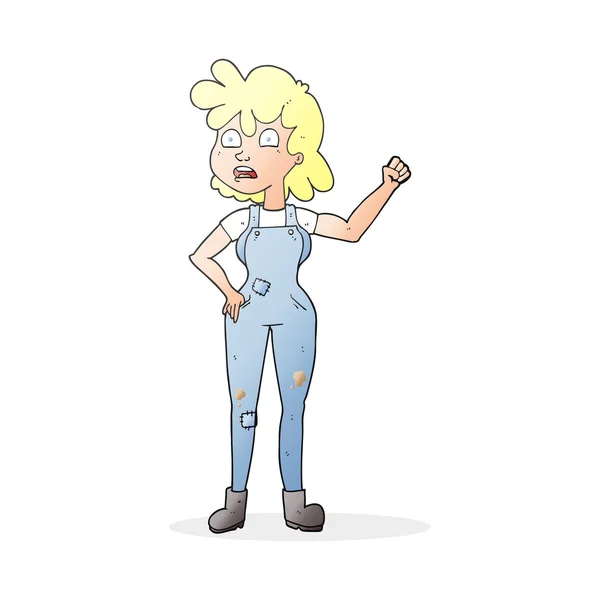 Mujer de dibujos animados agitando puño — Vector de stock