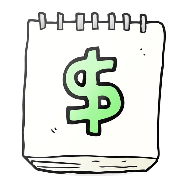 Bloc de notas de dibujos animados con símbolo de dólar — Archivo Imágenes Vectoriales