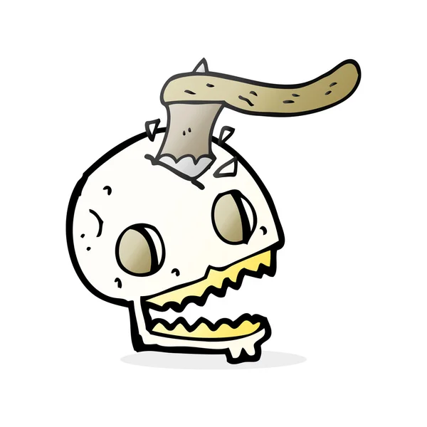 Cartoon bijl in schedel — Stockvector