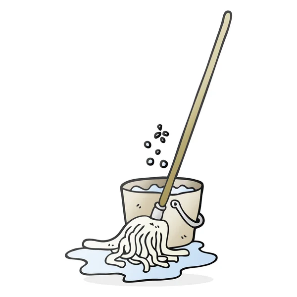 Cartoon mop and bucket — Stock Vector